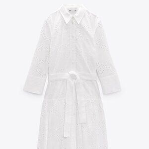 Zara White Summer Cotton Embroidery Dress - Brand New